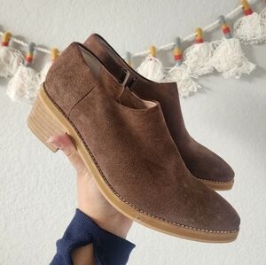 Firth Made In Spain Suede Leather Slip On Block Heel Clogs Brown Boho Minimalist